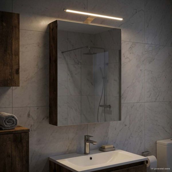 Шкаф с огледало за баня с рафт Димян дъб 40 x 10,5 x 60,5 см