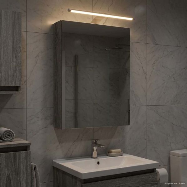 Шкаф с огледало за баня с рафт Сив Сонома 40 x 10,5 x 60,5 см