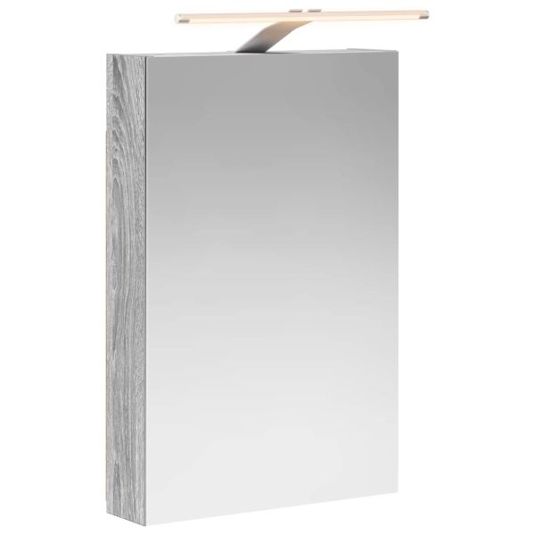 Шкаф с огледало за баня с рафт Сив Сонома 40 x 10,5 x 60,5 см