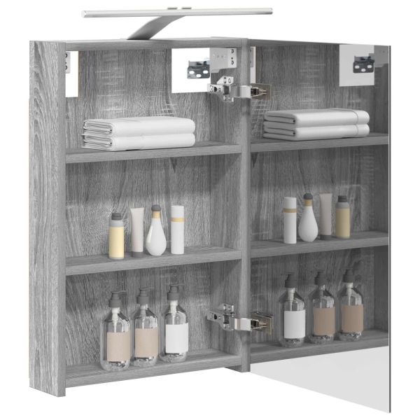 Шкаф с огледало за баня с рафт Сив Сонома 40 x 10,5 x 60,5 см