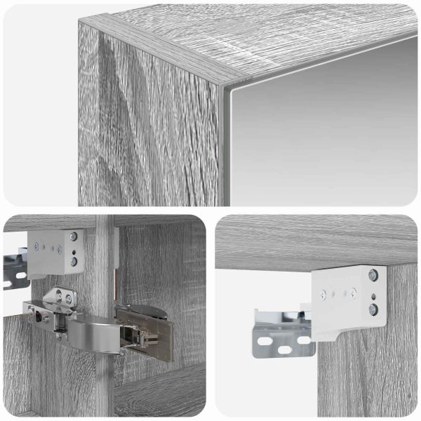 Шкаф с огледало за баня с рафт Сив Сонома 40 x 10,5 x 60,5 см