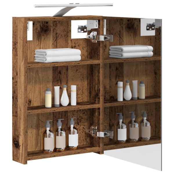 Шкаф с огледало за баня с рафт Старо дърво 40 x 10,5 x 60,5 см