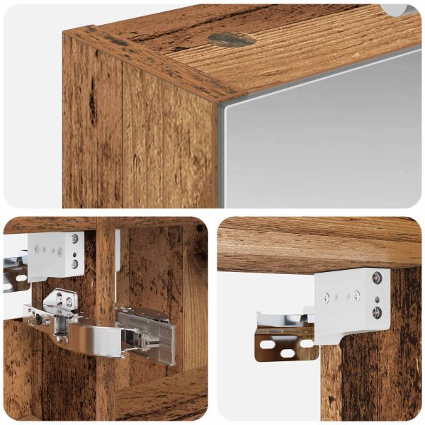 Шкаф с огледало за баня с рафт Старо дърво 40 x 10,5 x 60,5 см