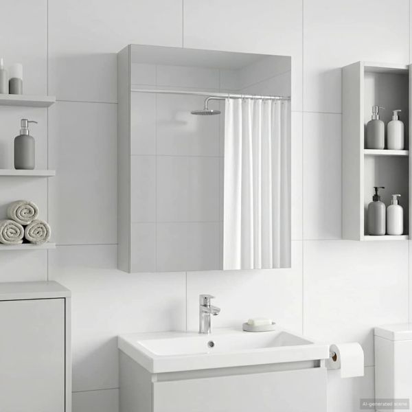 Шкаф с огледало за баня Бяло 50 x 14,5 x 70 см Инженерно дърво