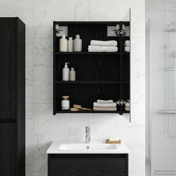 Шкаф с огледало за баня с рафт Черния дъб 50 x 14,5 x 70 см