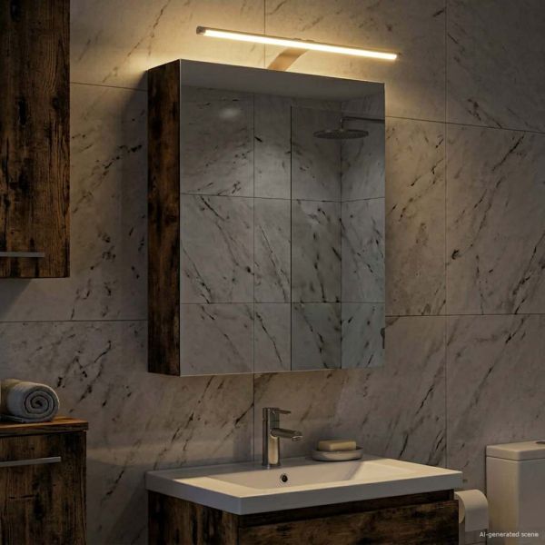 Шкаф с огледало за баня с рафт Димян дъб 50 x 14,5 x 70 см