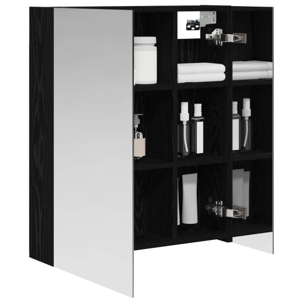 Шкаф с огледало за баня с рафт Черния дъб 60 x 14,5 x 70 см