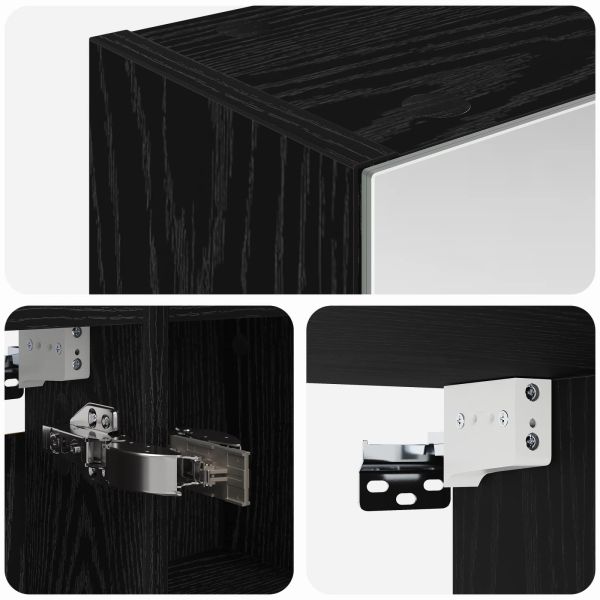 Шкаф с огледало за баня с рафт Черния дъб 60 x 14,5 x 70 см
