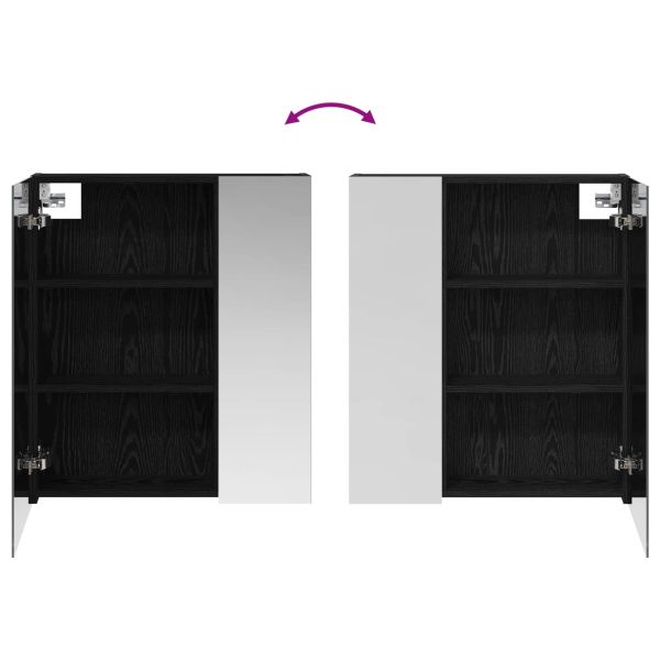 Шкаф с огледало за баня с рафт Черния дъб 60 x 14,5 x 70 см