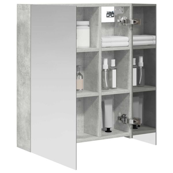 Шкаф с огледало за баня с рафт Циментено сиво 60 x 14,5 x 70 см