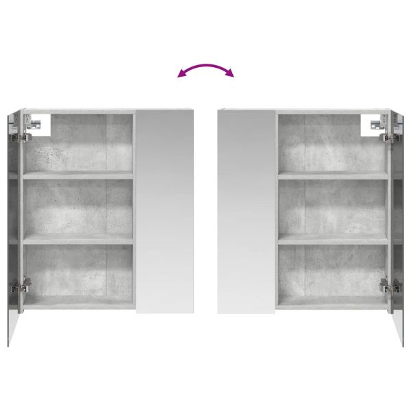 Шкаф с огледало за баня с рафт Циментено сиво 60 x 14,5 x 70 см