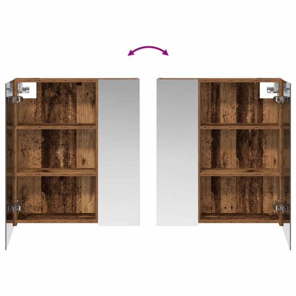 Шкаф с огледало за баня с рафт Старо дърво 60 x 14,5 x 70 см