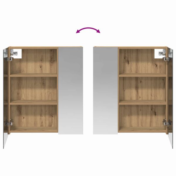 Шкаф с огледало за баня с рафт Дъб Артизан 60 x 14,5 x 70 см
