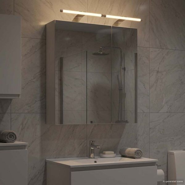Шкаф с огледало за баня Бяло 60 x 14,5 x 70 см Инженерно дърво