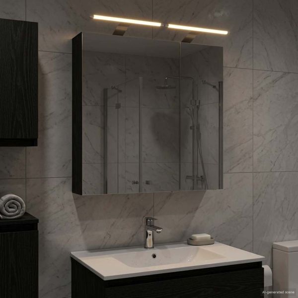 Шкаф с огледало за баня с рафт Черния дъб 60 x 14,5 x 70 см