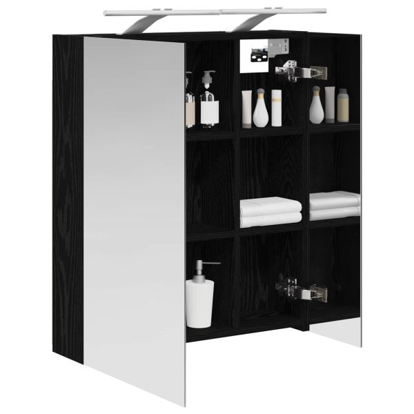 Шкаф с огледало за баня с рафт Черния дъб 60 x 14,5 x 70 см