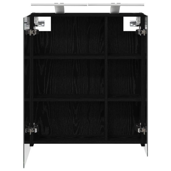 Шкаф с огледало за баня с рафт Черния дъб 60 x 14,5 x 70 см