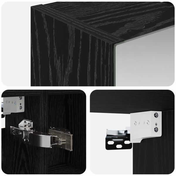 Шкаф с огледало за баня с рафт Черния дъб 60 x 14,5 x 70 см
