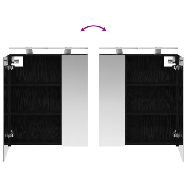 Шкаф с огледало за баня с рафт Черния дъб 60 x 14,5 x 70 см