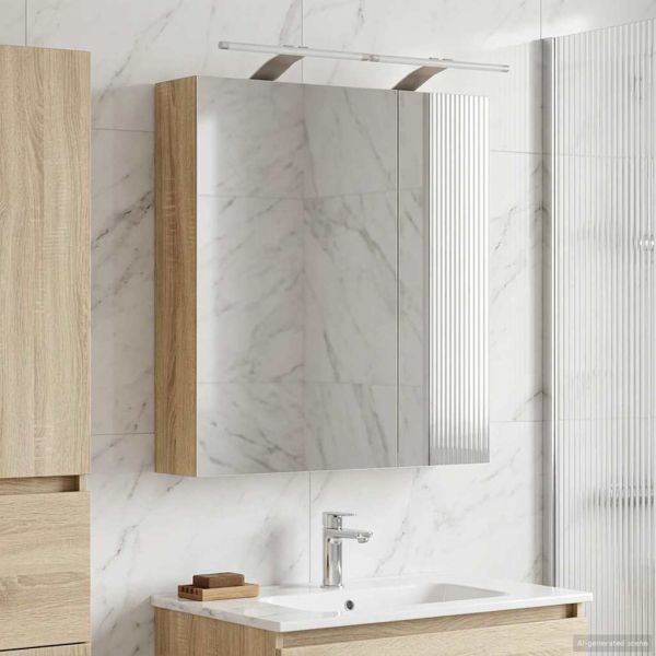 Шкаф с огледало за баня с рафт Сонома дъб 60 x 14,5 x 70 см