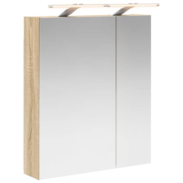 Шкаф с огледало за баня с рафт Сонома дъб 60 x 14,5 x 70 см