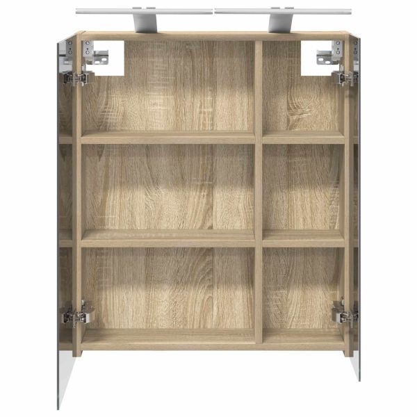 Шкаф с огледало за баня с рафт Сонома дъб 60 x 14,5 x 70 см