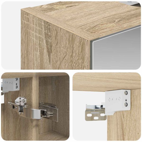 Шкаф с огледало за баня с рафт Сонома дъб 60 x 14,5 x 70 см