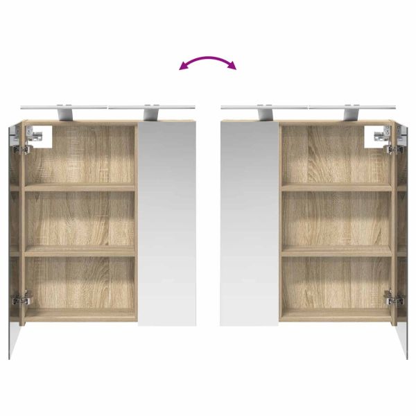 Шкаф с огледало за баня с рафт Сонома дъб 60 x 14,5 x 70 см