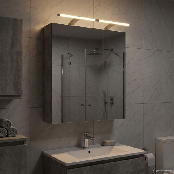 Шкаф с огледало за баня с рафт Циментено сиво 60 x 14,5 x 70 см