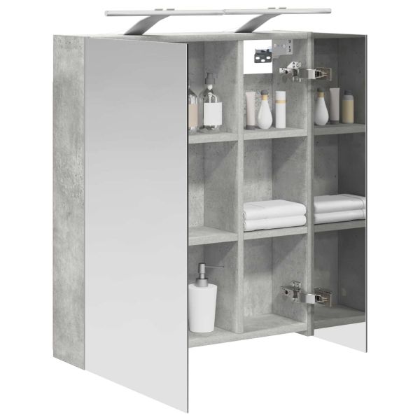 Шкаф с огледало за баня с рафт Циментено сиво 60 x 14,5 x 70 см