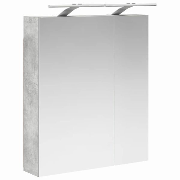 Шкаф с огледало за баня с рафт Циментено сиво 60 x 14,5 x 70 см