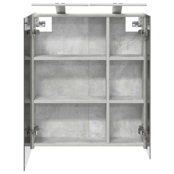 Шкаф с огледало за баня с рафт Циментено сиво 60 x 14,5 x 70 см