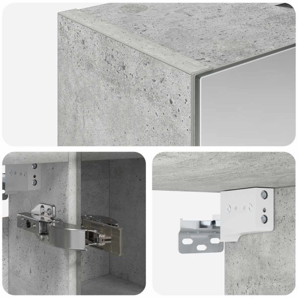 Шкаф с огледало за баня с рафт Циментено сиво 60 x 14,5 x 70 см