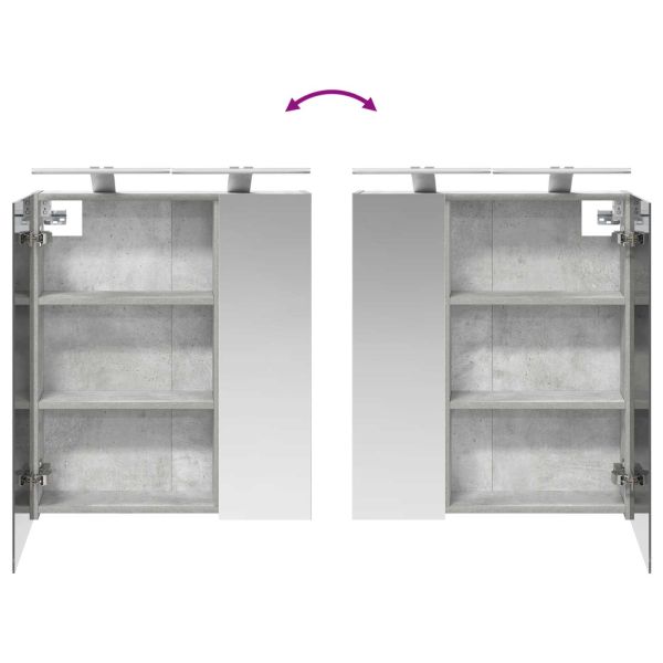 Шкаф с огледало за баня с рафт Циментено сиво 60 x 14,5 x 70 см