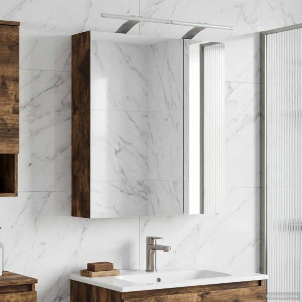 Шкаф с огледало за баня с рафт Димян дъб 60 x 14,5 x 70 см