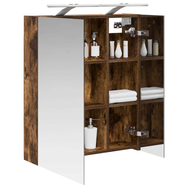 Шкаф с огледало за баня с рафт Димян дъб 60 x 14,5 x 70 см