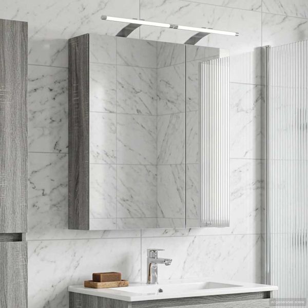 Шкаф с огледало за баня с рафт Сив Сонома 60 x 14,5 x 70 см