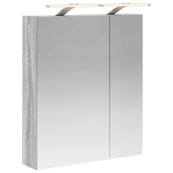 Шкаф с огледало за баня с рафт Сив Сонома 60 x 14,5 x 70 см