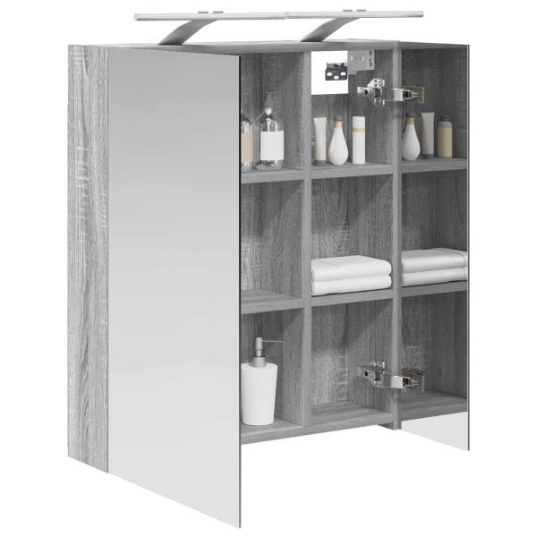 Шкаф с огледало за баня с рафт Сив Сонома 60 x 14,5 x 70 см