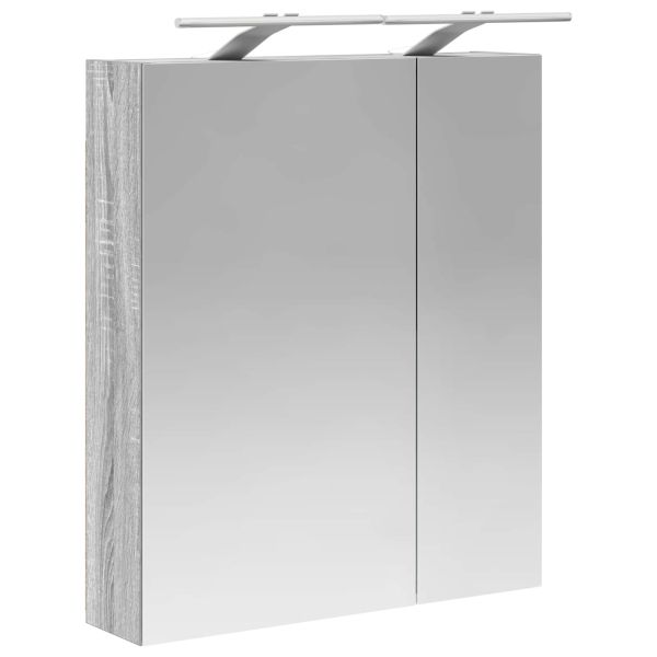 Шкаф с огледало за баня с рафт Сив Сонома 60 x 14,5 x 70 см