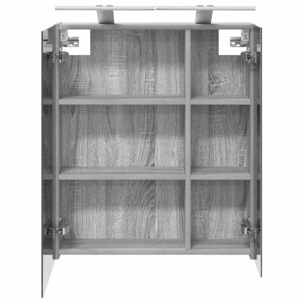 Шкаф с огледало за баня с рафт Сив Сонома 60 x 14,5 x 70 см