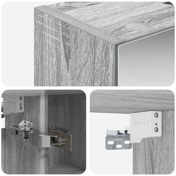 Шкаф с огледало за баня с рафт Сив Сонома 60 x 14,5 x 70 см