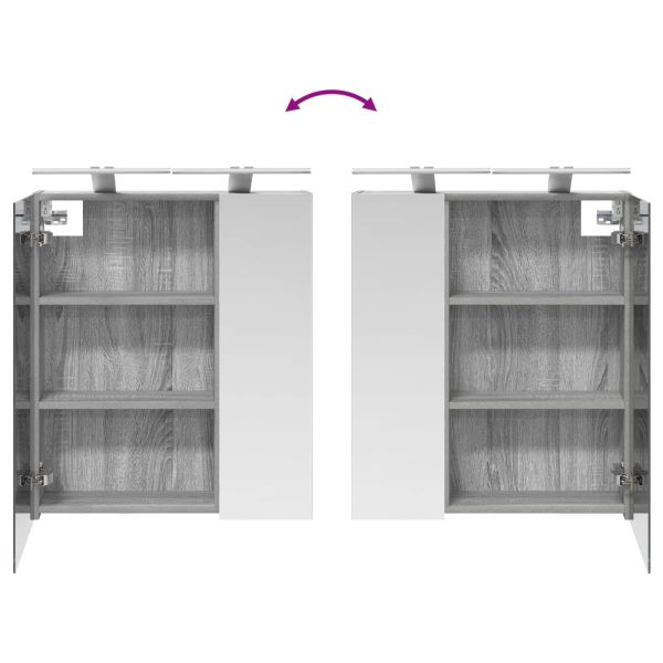 Шкаф с огледало за баня с рафт Сив Сонома 60 x 14,5 x 70 см