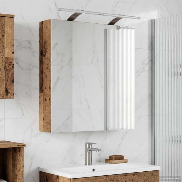 Шкаф с огледало за баня с рафт Старо дърво 60 x 14,5 x 70 см