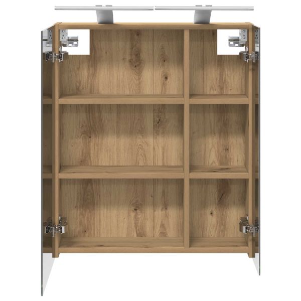 Шкаф с огледало за баня с рафт Дъб Артизан 60 x 14,5 x 70 см