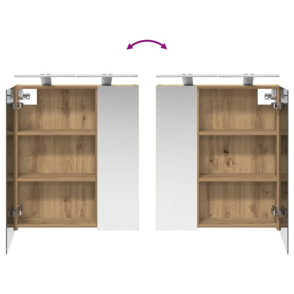 Шкаф с огледало за баня с рафт Дъб Артизан 60 x 14,5 x 70 см