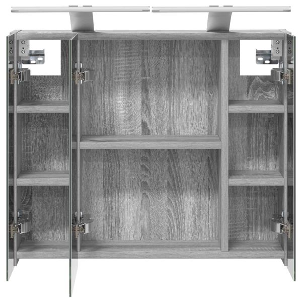 Шкаф с огледало за баня Сив Сонома 60 x 14,5 x 50 см