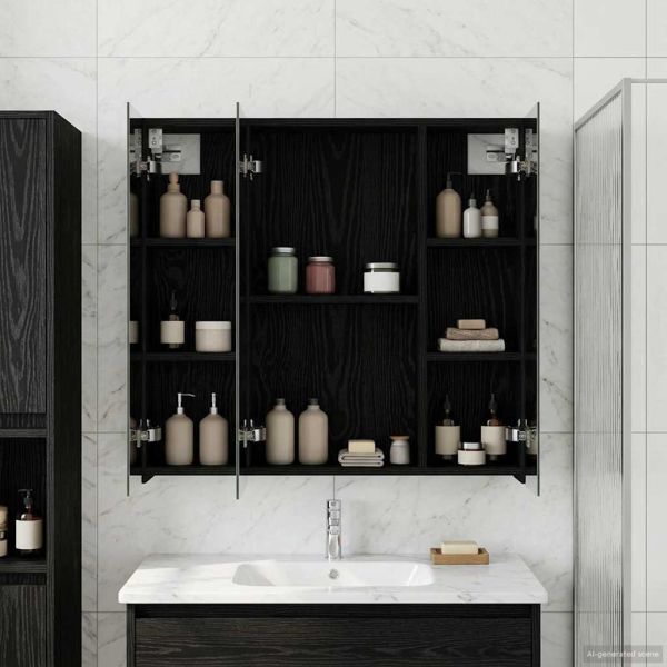 Шкаф с огледало за баня Черния дъб 70 x 14,5 x 70 см