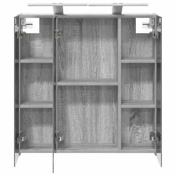 Шкаф с огледало за баня Сив Сонома 70 x 14,5 x 70 см