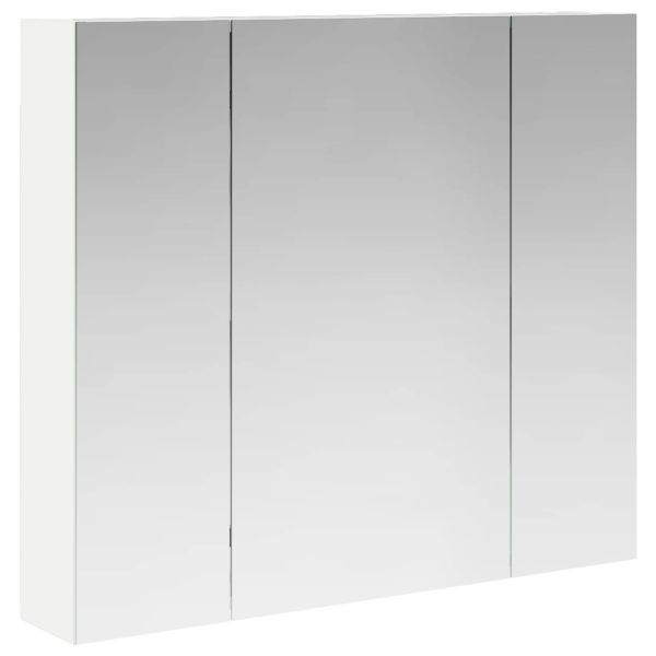 Шкаф с огледало за баня Бяло 80 x 14.5 x 70 см Инженерно дърво